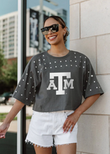 Load image into Gallery viewer, Texas A&amp;M Rhinestone Cropped Tee
