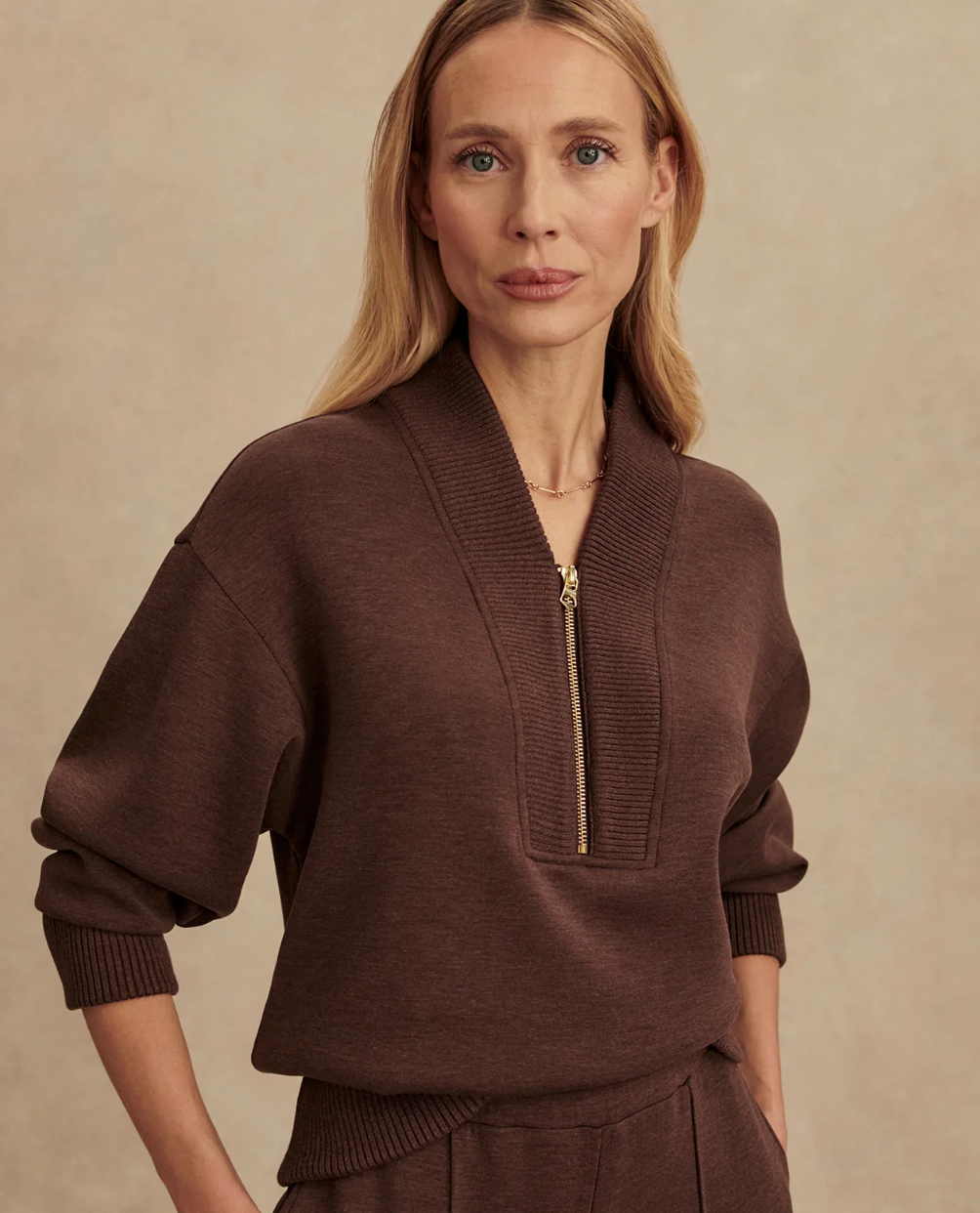 Sally Half-Zip Sweat in Coffee Bean Marl