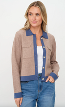 Load image into Gallery viewer, Fallon Cardigan in Latte &amp; Blue

