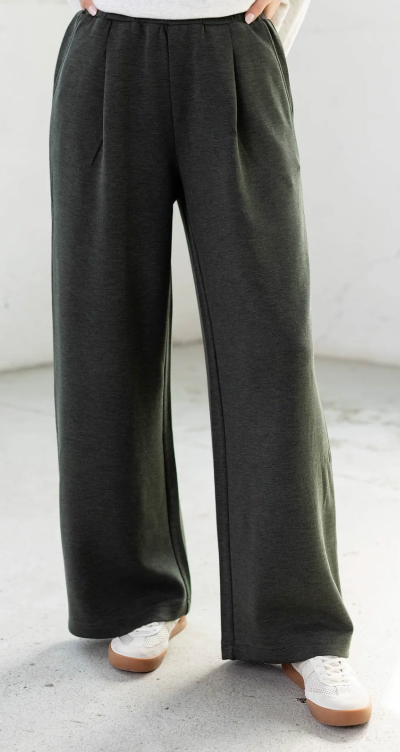 Extra Wide Leg Pant in Olive Marl