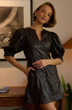 Load image into Gallery viewer, Vegan Leather Puff Sleeve Dress
