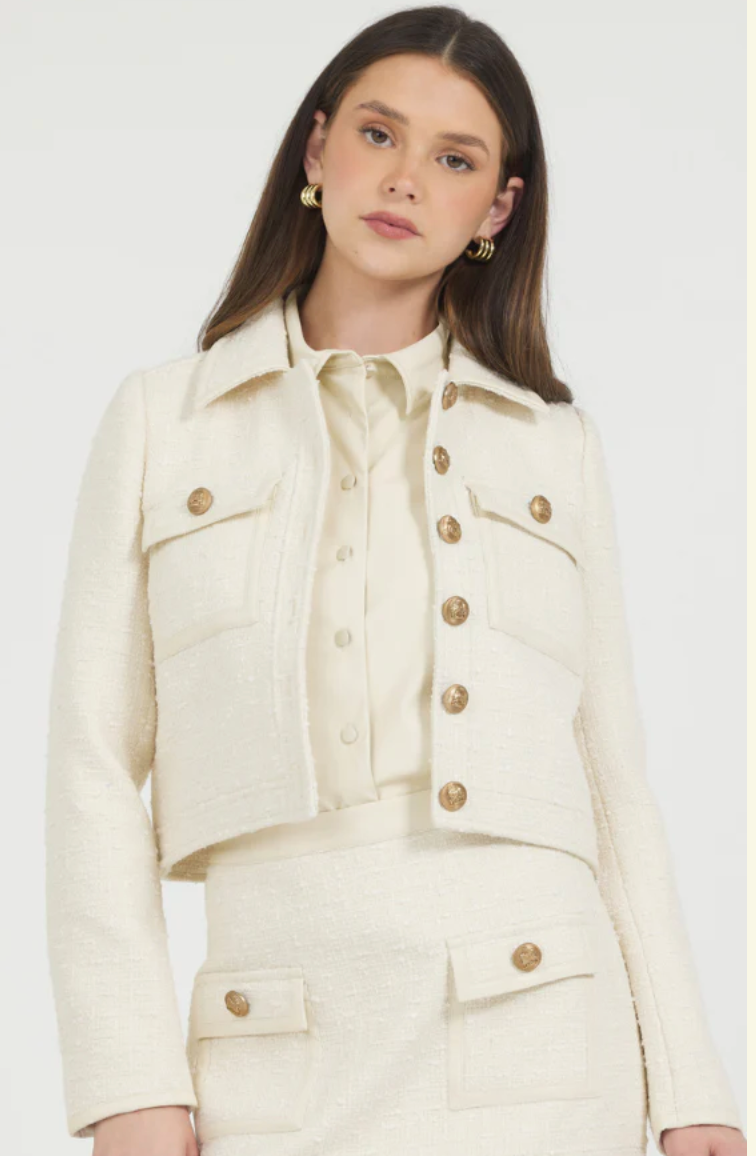 Tweed Jacket with Leather Trim