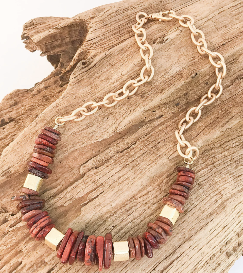 Chip Colorblock Necklace in Brick