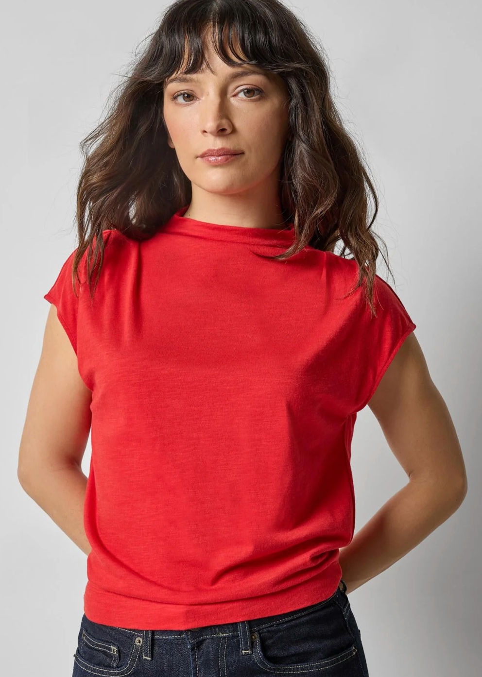 Cap Sleeve Mock in Cherry