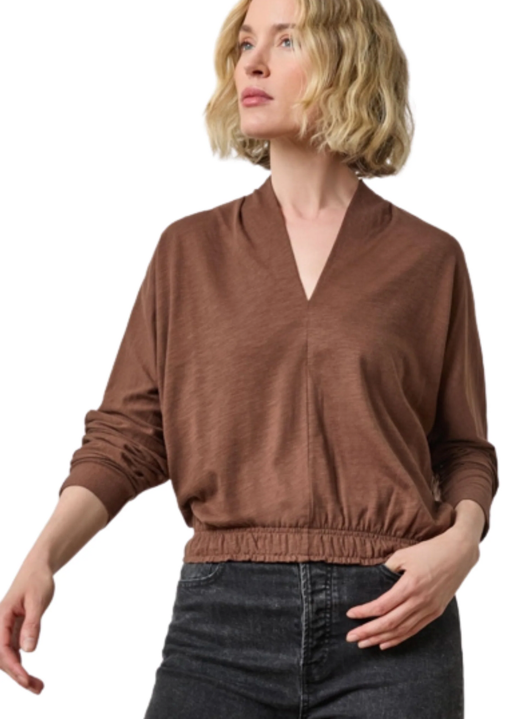 Shawl Collar Wedge Top in Hickory
