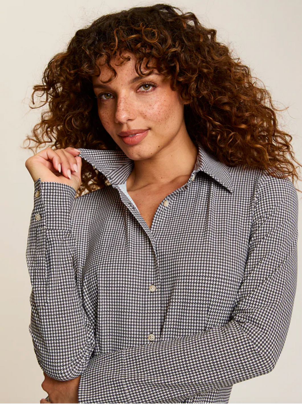 Classic Button Down Espresso Houndstooth