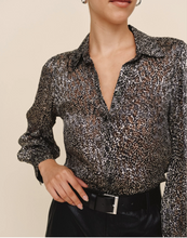 Load image into Gallery viewer, Bishop Sleeve Button up in Silver Leopard
