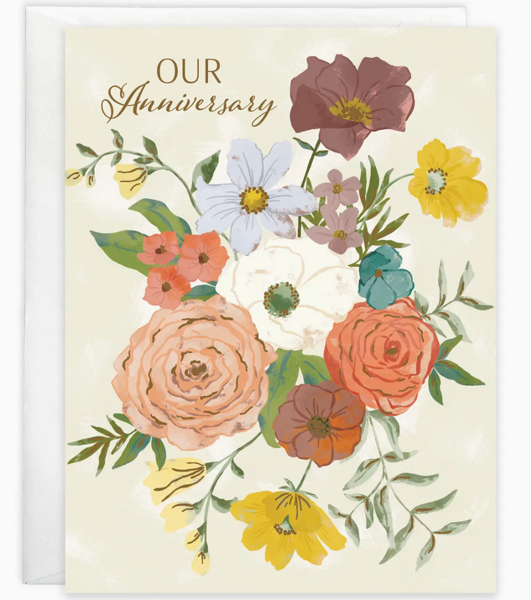 Anniversary Greeting Card - Golden Boho Flowers
