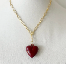 Load image into Gallery viewer, Big Maroon Puffy Heart Necklace
