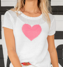 Load image into Gallery viewer, Heart Tee in White &amp; Pink
