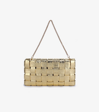 Load image into Gallery viewer, Lindy Woven Clutch in Metallic Platinum
