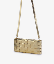 Load image into Gallery viewer, Lindy Woven Clutch in Metallic Platinum
