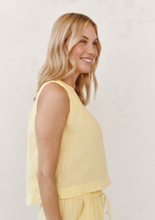 Load image into Gallery viewer, Sleeveless Trimmed Yoke Top in Lemon Drop
