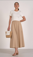 Load image into Gallery viewer, Mixed Media Dress in White &amp; Tan
