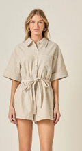 Load image into Gallery viewer, Oxford Fabric Romper in Tan Stripe
