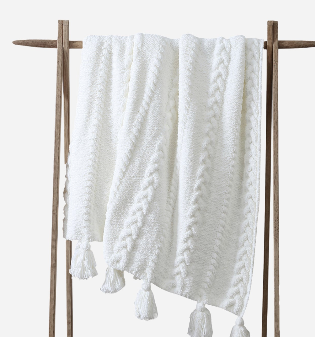 Braided Pom Pom Throw