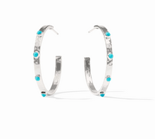 Load image into Gallery viewer, Crescent Stone Hoops in Silver
