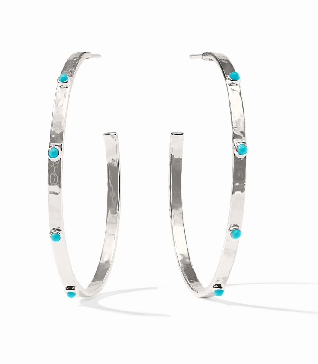 Crescent Stone Hoops in Silver