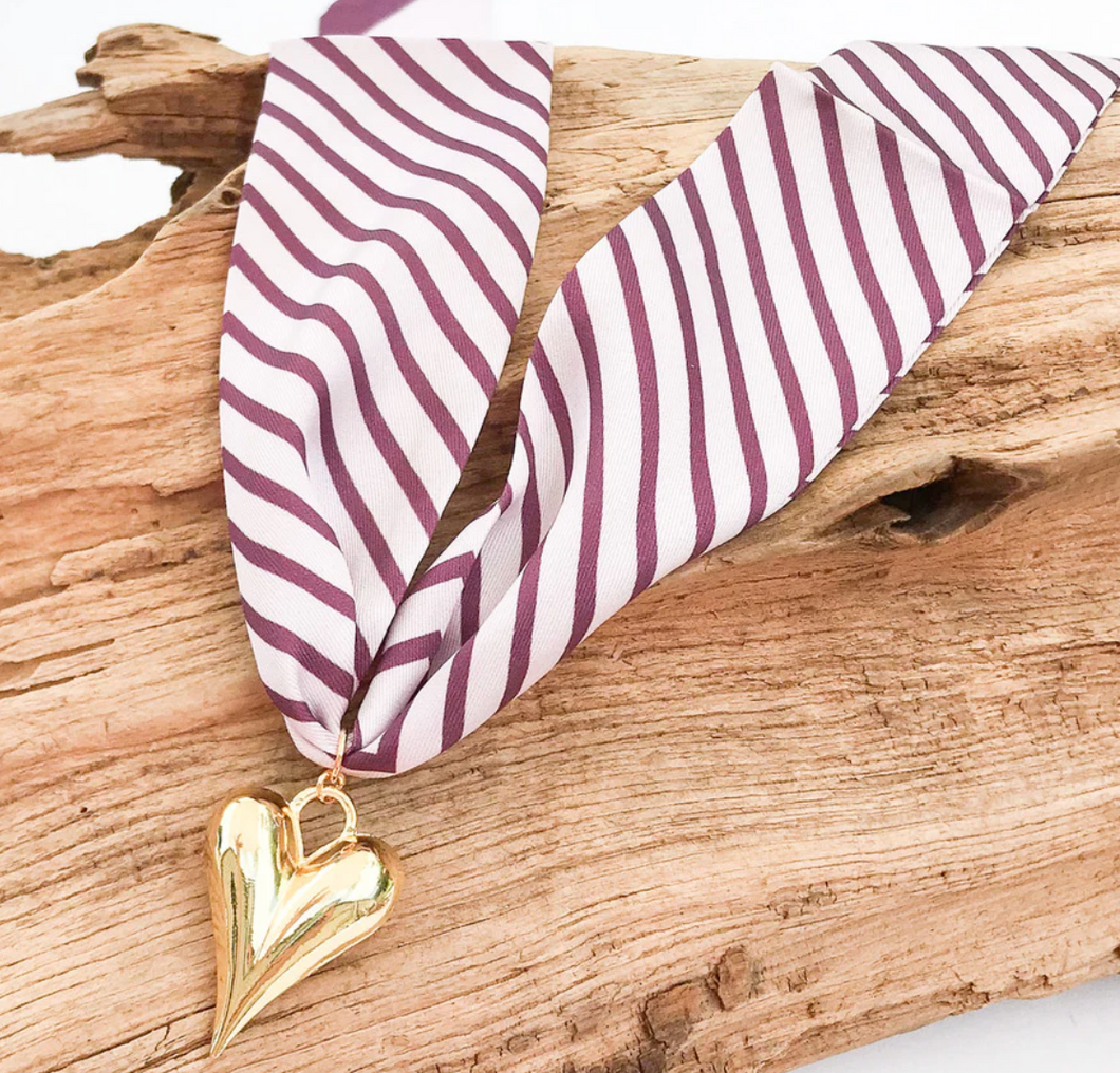 Gold Puff Heart on Scarf Necklace