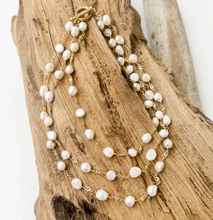 Load image into Gallery viewer, Pearl Rosary Triple Layer Statement Necklace
