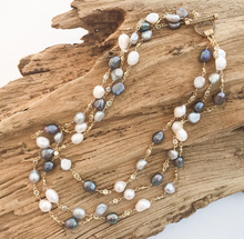 Load image into Gallery viewer, Pearl Rosary Triple Layer Statement Necklace
