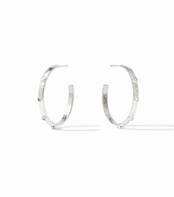 Load image into Gallery viewer, Crescent Stone Hoops in Silver
