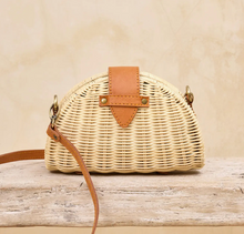 Load image into Gallery viewer, Ivory Rattan Clamshell Convertible Bag

