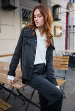 Load image into Gallery viewer, Boyfriend Silk Utility Shirt in Black
