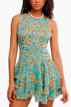 Load image into Gallery viewer, Raven Printed Mini Dress in Aqua
