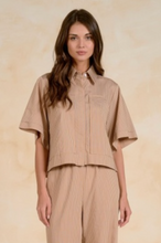 Load image into Gallery viewer, Tan Stripe Button Down Top
