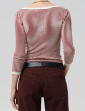 Load image into Gallery viewer, Boat Neck Slim Tee in Burgundy Stripe
