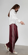 Load image into Gallery viewer, Sporty Silk Track Pant in Burgundy
