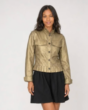 Load image into Gallery viewer, Foil Ruffled Denim Jacket in Gold

