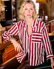 Load image into Gallery viewer, Caroline Button Down in Maroon &amp; White Stripe
