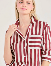Load image into Gallery viewer, Caroline Button Down in Maroon &amp; White Stripe
