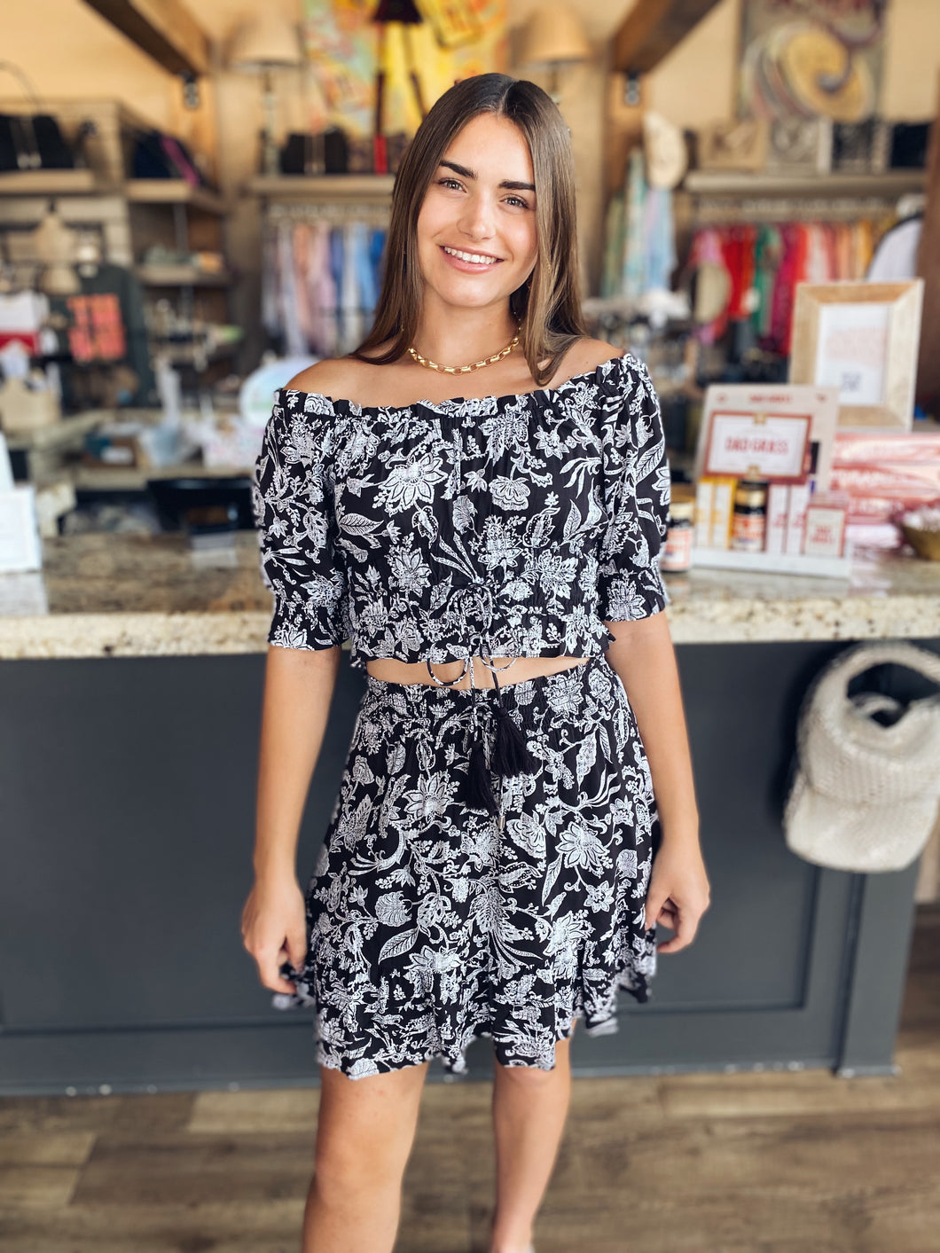 Black Venice Print Top