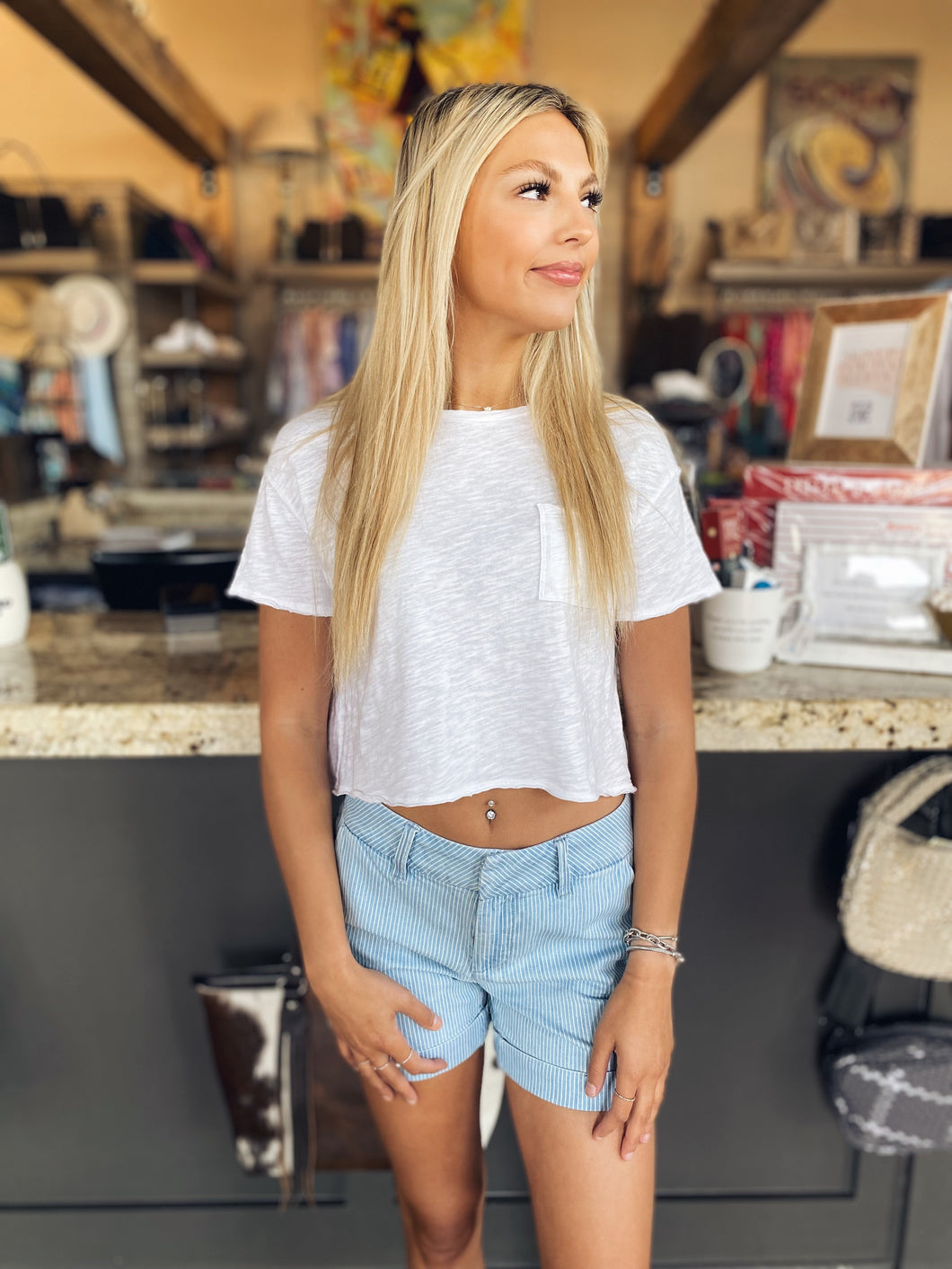 Cropped Boxy Pocket Tee in White