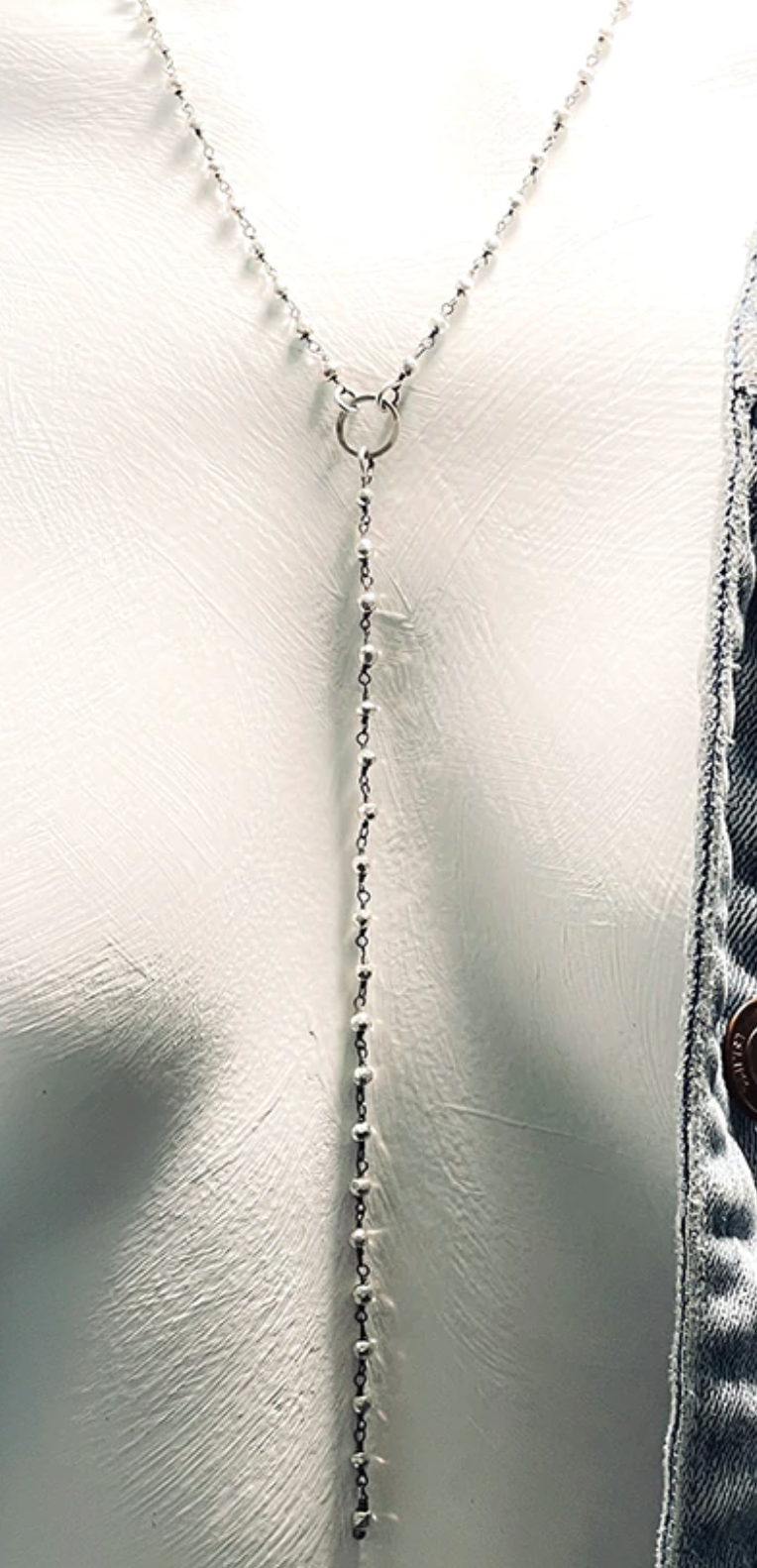 Gwyneth Pyrite Rosary Chain Y Lariat Matinee Necklace