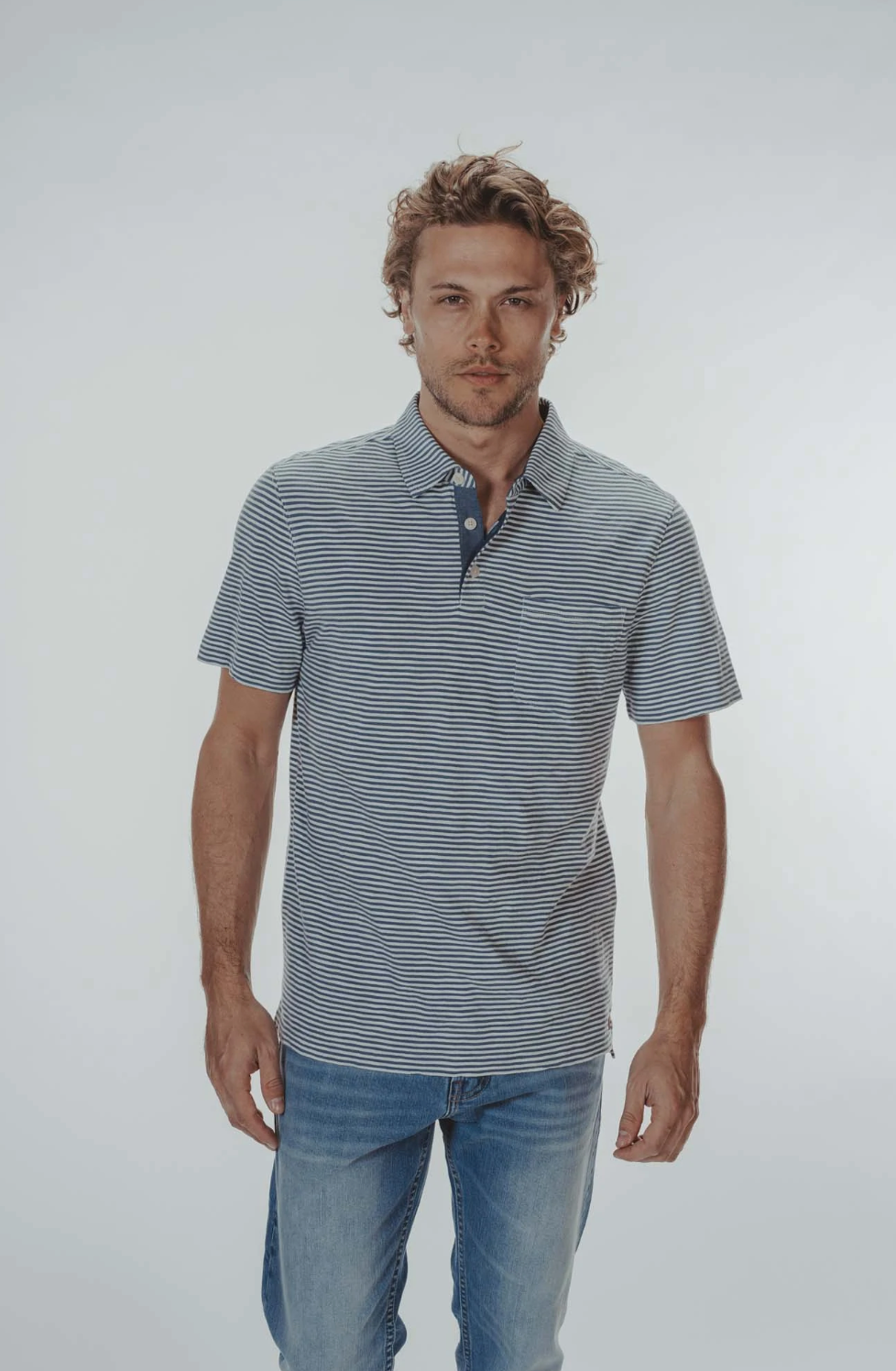 Vintage Slub Pocket Polo in Blue Stripe