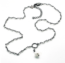 Load image into Gallery viewer, Bree Pyrite Rosary Chain W Baroque Pearly Lariat Princess Necklace
