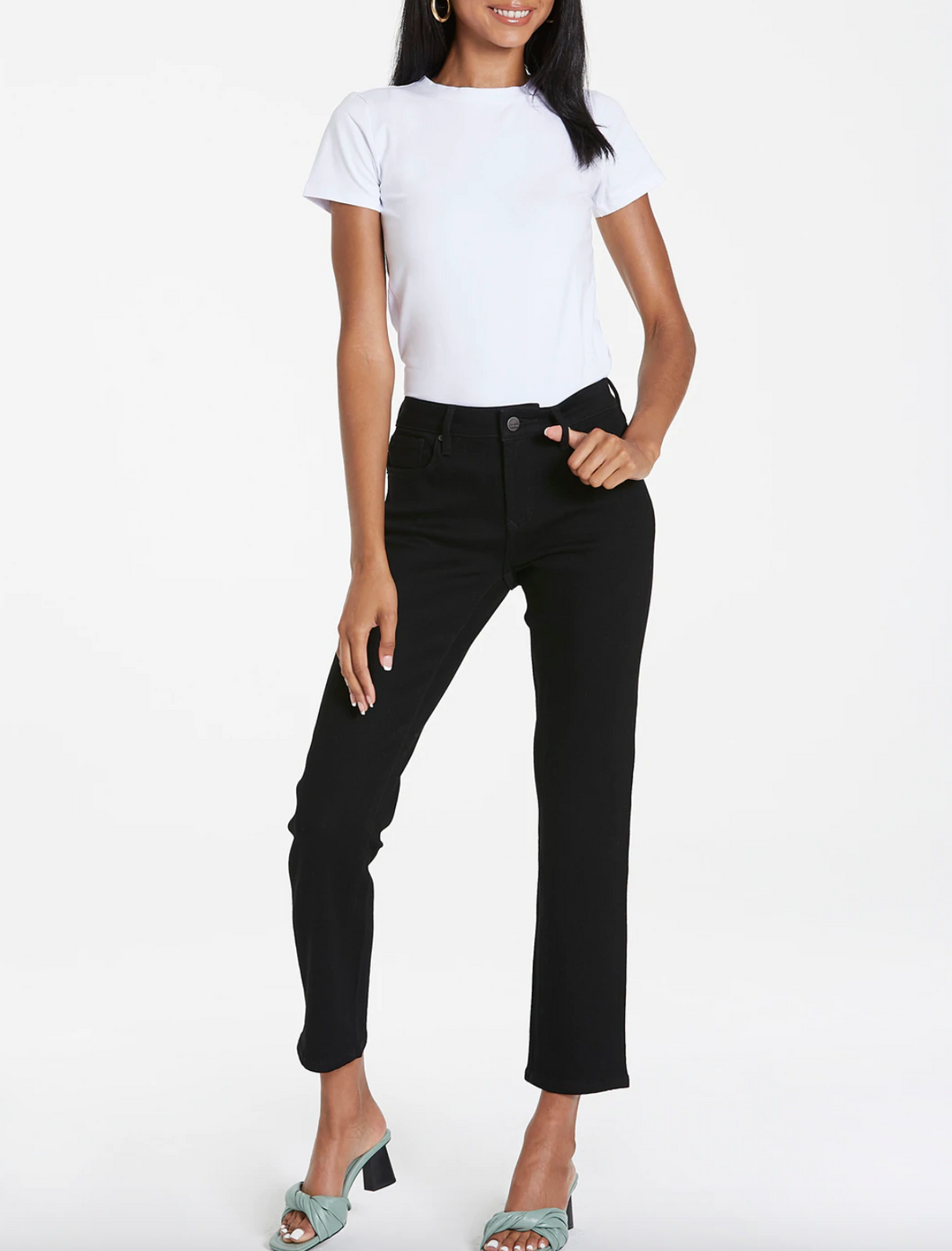 Blaire High Rise Ankle Slim Straight Jeans in Black Arrow