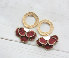 Load image into Gallery viewer, Rhinestone Flower on Hammered Circle Earrings
