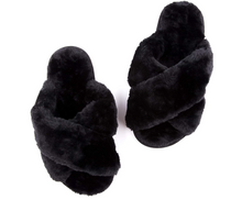 Load image into Gallery viewer, Black Fur Slippers
