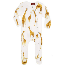 Load image into Gallery viewer, Orange Giraffe Bamboo Snap Footed Romper
