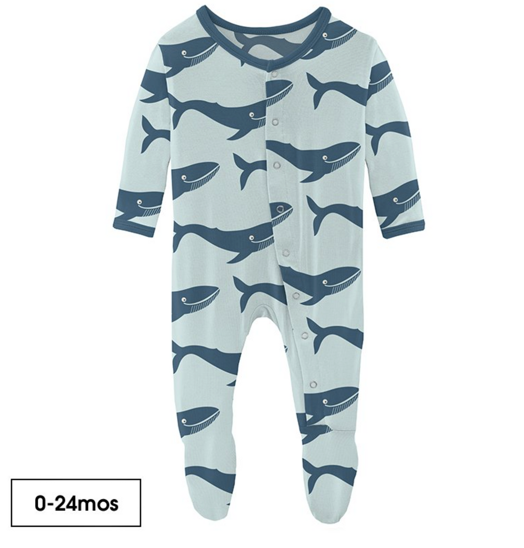 Fresh Air Blue Whales Footie with Snaps