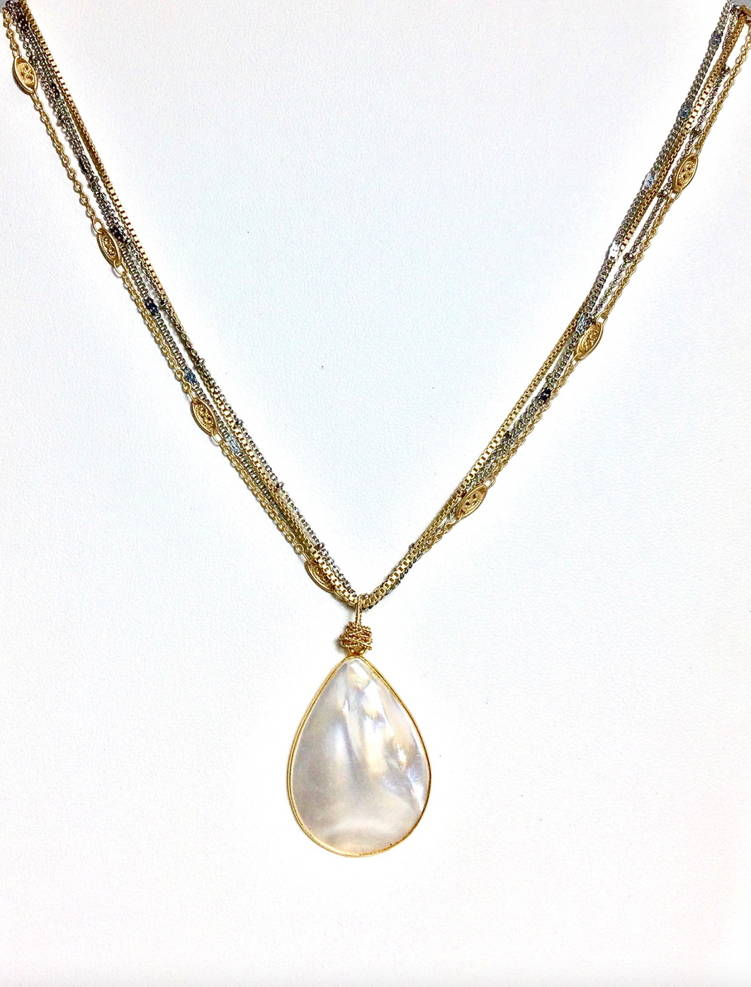 Gold Bezeled Mother of Pearl Necklace