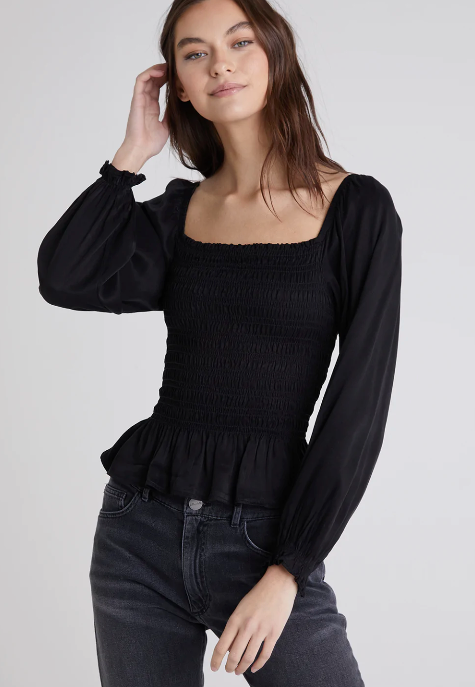 Poppy Smocked Top in Black