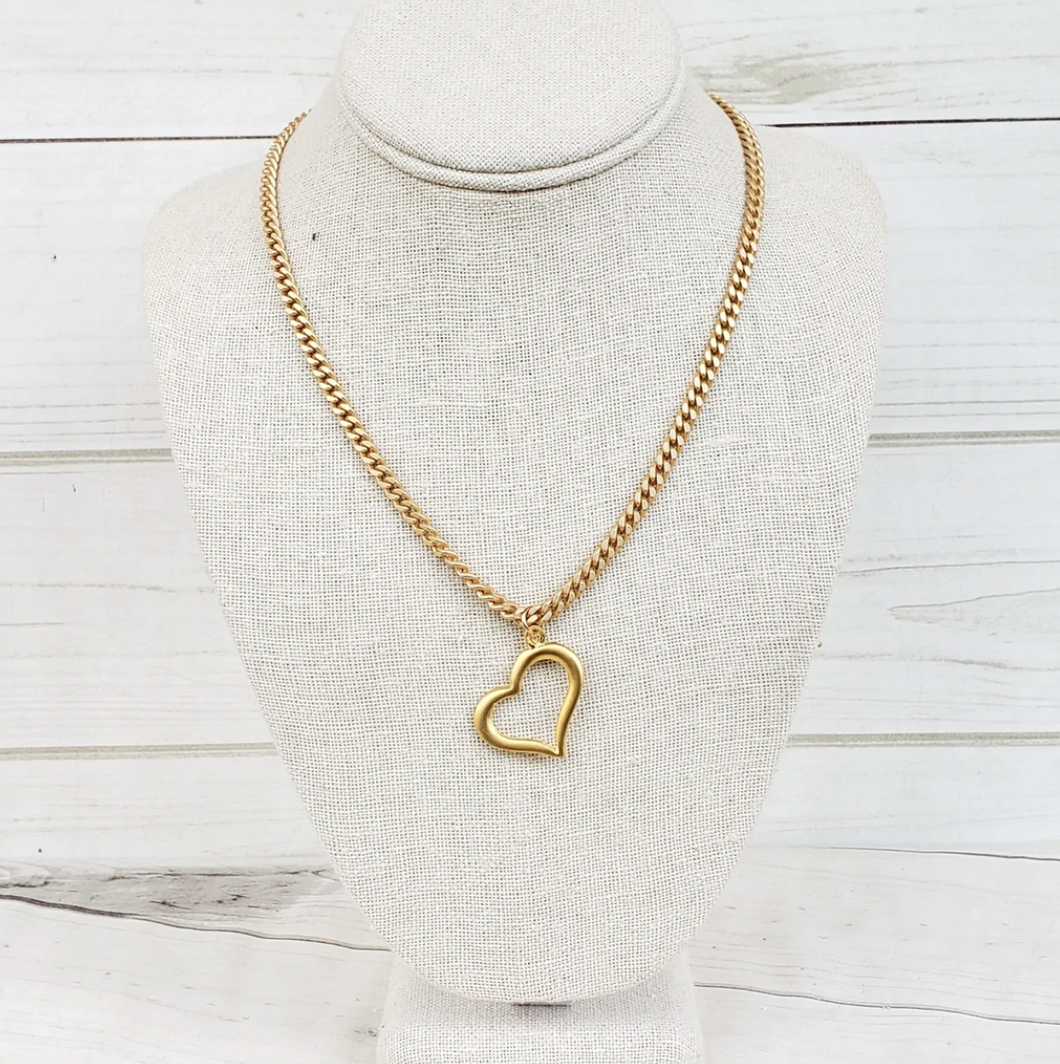 Medium Curb Chain Hanging Heart Necklace