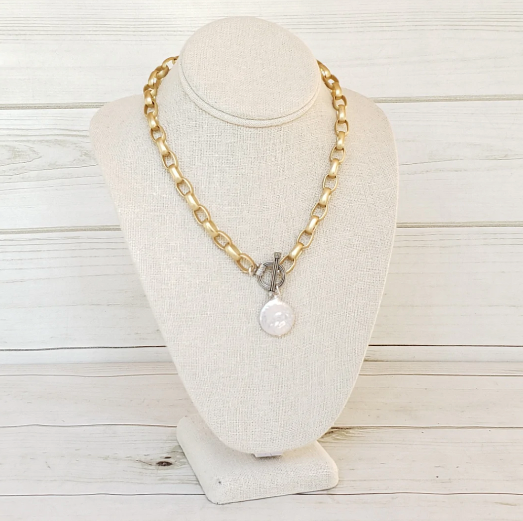 Oval Rolo 2-Tone Pearl Necklace