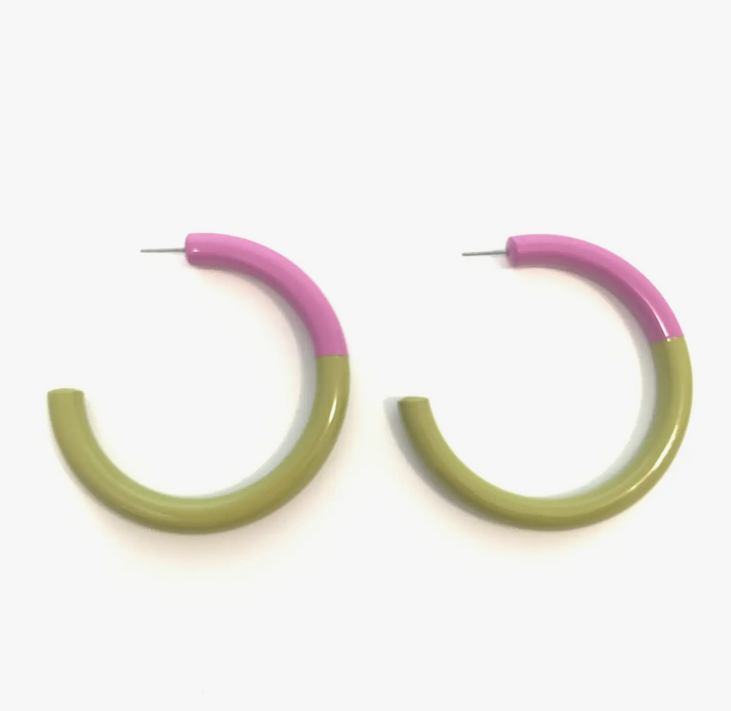 Color Block Hoops Earrings in Lilac/Olive